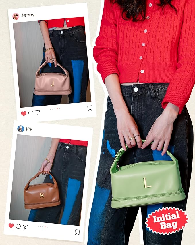 Teen Girl Gifts Trendy Stuff, Makeup Bags for Women with Handle, Initial Double Layer Cosmetic Bag with Makeup Brush Organizer, Birthday Gifts for 11 12 13 14 15 16 17 18 19 Year Old Girls