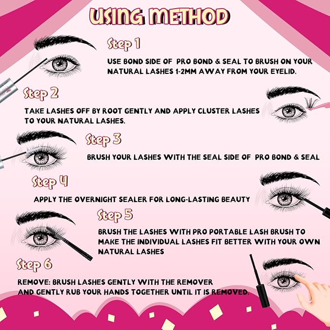 DIY Lash Extension Kit Lash Clusters Kit with 360 Pcs Individual Lashes Lash Bond and Seal Overnighter Sealer Lash Remover Eyelash Applicator Lash Brush for Beginner(30D+40D-D-10-16mix Kit)