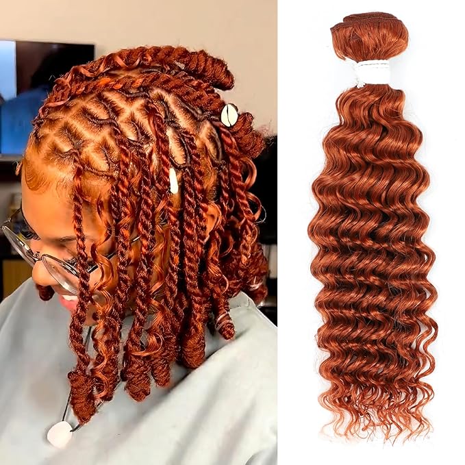 Deep Wave Bundles Ginger Color Boho Braids Human Hair Bundles 90g-95g #350 Brazilian Virgin Human Hair 1 Bundle Burnt Orange Curly Weave Hair Extensions 10 Inch