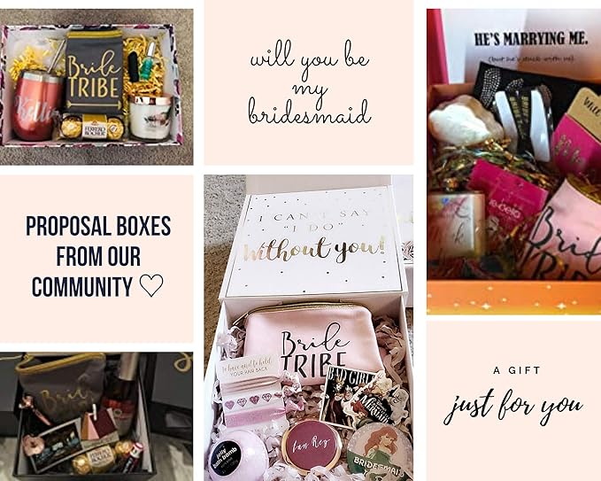 Heather & Willow 6 Piece Set | Rose Gold Bride Tribe Canvas Cosmetic Makeup Clutch Gifts Bag for Bridesmaid Proposal Box & Bridesmaids Bachelorette Party Favors