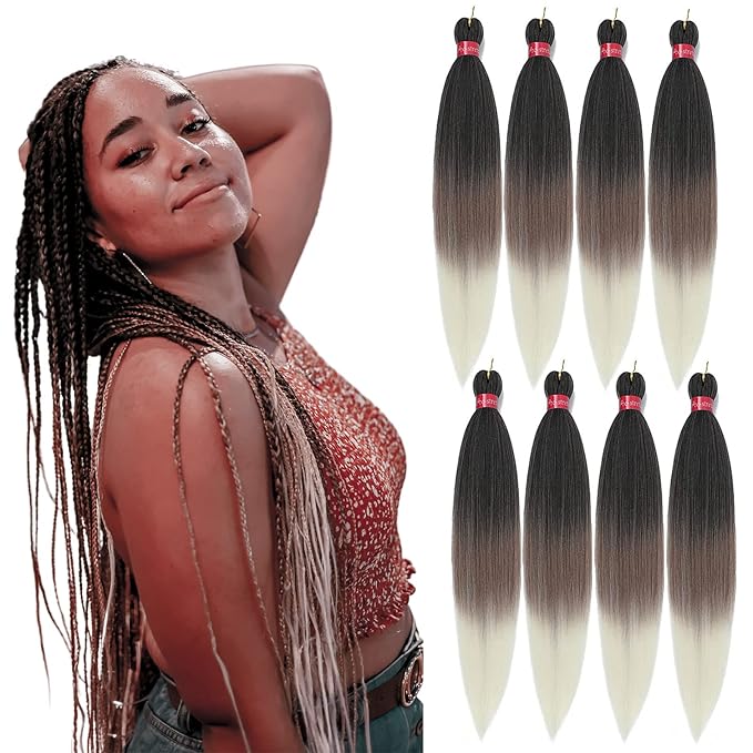 Pre-stretched Braiding Hair, Original Braid Hair Extensions, Hot Water Setting Crochet Hair Braids, Yaki Texture Easy Braiding Hair… (28''-pack of 8, 1b/30/613)…