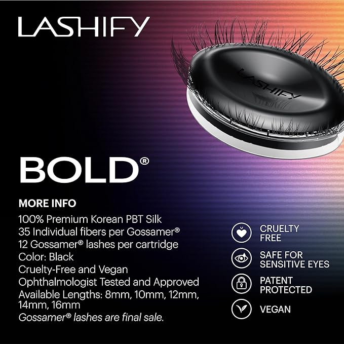 Lashify Bold 8mm Gossamer Eyelash Extensions Refill, Black, DIY False Lashes for a Natural Look