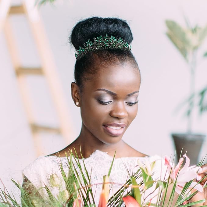 LIMELIA Women's Tiara for Henna Wedding Party|Glitter Hair Accessories for Bridal Birthday Pageant Prom Halloween Costume Christmas Party, Princess Crown|Crystal Stone-Green