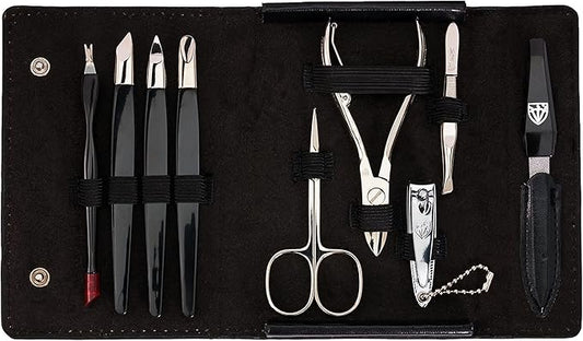 3 Swords Germany - brand quality 9 piece manicure pedicure grooming kit set for professional finger & toe nail care scissors clipper fashion leather case in gift box, Made in Solingen Germany (03584)