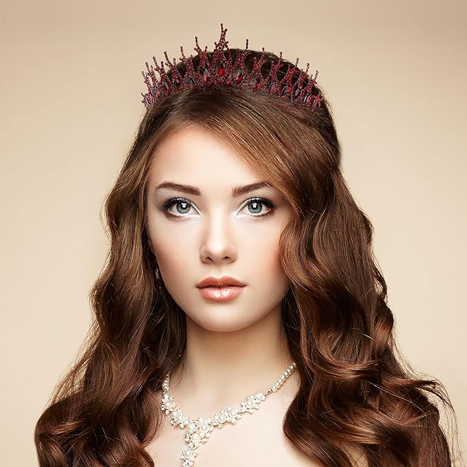 LIMELIA Women's Tiara for Henna Wedding Party|Glitter Hair Accessories for Bridal Birthday Pageant Prom Halloween Cos-play Christmas Party|Tulip-Burgundy