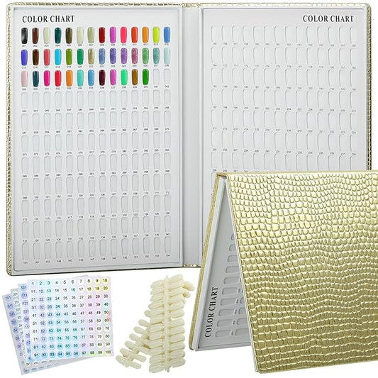 308 Colors Nail Swatches Book with 360 Nail Tips and Number Labels Professional Nail Color Chart Card Display Gel Polish Book Nail Painting Practice Design Board No Need Pasting, No Need Glue