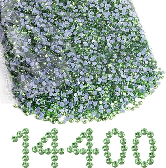 Beadsland Hotfix Rhinestones Bulk, 14400PCS Crystal Hot Fix Rhinestones for Crafts Clothes DIY Decoration, LightGreen, SS10, 2.7-2.9mm