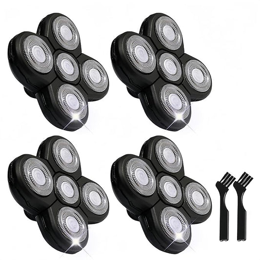 4PCS Shaver Replacement Blades for Head Shaver, 5 Blades Shaver Heads for Bald Men, Head and Face Electric Razor Shaver Heads, 2 Cleaning Brush