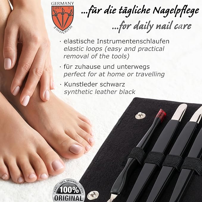 3 Swords Germany - brand quality 9 piece manicure pedicure grooming kit set for professional finger & toe nail care scissors clipper fashion leather case in gift box, Made in Solingen Germany (03584)