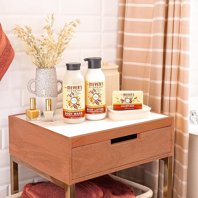 MRS. MEYER'S CLEAN DAY Moisturizing Body Wash for Women and Men, Biodegradable Shower Gel Formula Made with Essential Oils, Oat Blossom, 16 oz Bottle, Pack of 3