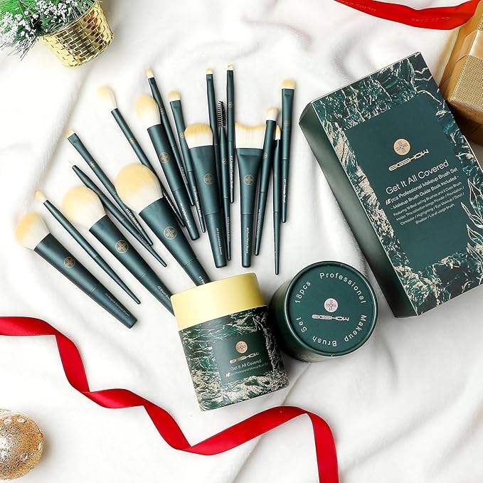 EIGSHOW Makeup Brushes 18pcs Professional Makeup Brush Travel Set with Eco Cylinder 2Cups Holder, Premium Synthetic Foundation Powder Concealer Blush Blending Eye Lip Brush Kit - Cruelty Free