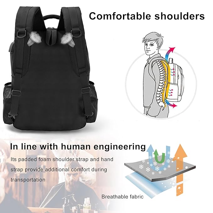 Barber Supplies Bag, Portable Backpack Bag for Clippers and Supplies, Travel Hairstylist Clipper Organizer Bag for Barber Tools with USB Port