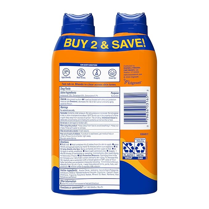 Banana Boat Sport Ultra SPF 30 Sunscreen Spray Twin Pack | Banana Boat Sunscreen Spray SPF 30, Spray On Sunscreen, Water Resistant Sunscreen, Oxybenzone Free Sunscreen Pack, 6oz each
