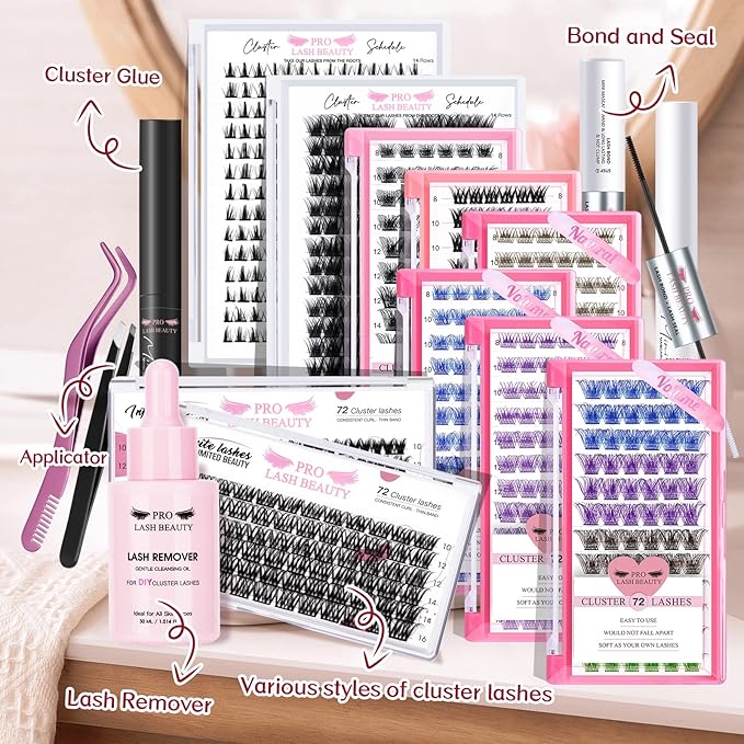 Colored Lash Clusters 5 Colors Mixed Cluster Lashes Colored Individual Eyelashes Cluster 14mm Blue+Purple+Brown+Green+Red DIY Lash Extension Volume Wispy Lashes Super Thin Band Reusable Soft & Comfortable(Mix Color,Volume-D-16mm)