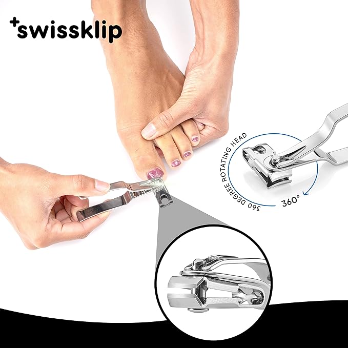Swissklip Nail Clippers for Men & Women I Finger Nail Clippers for Adult with 360 Degree Rotating Head I Fingernail Clippers for Women I Surgical-Grade Stainless Steel Material (2 Pack)
