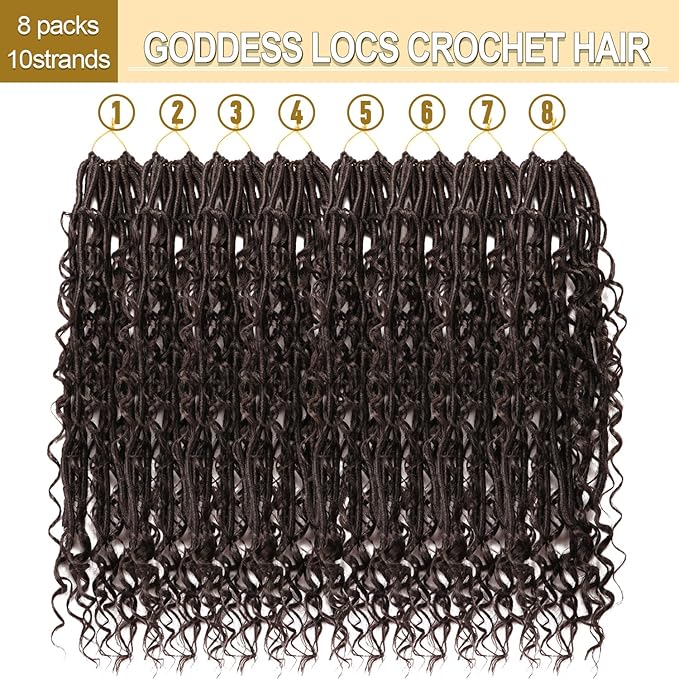 8 Packs Goddess Faux Locs Crochet Hair-18 Inch Boho Soft Locs Crochet Hair for Black Women (#2, 18 Inch(Pack of 8))