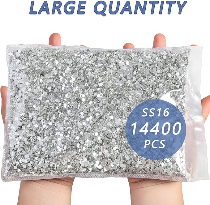 Beadsland Flatback Rhinestones Bulk,14400pcs Crystal Rhinestones for Nails Crafts DIY Decoration, Crystal, SS16, 3.8-4.0mm