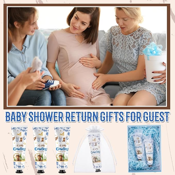 48 Sets Baby Shower Hand Cream Bulk Cowboy Baby Shower Favors Bridal Thank You Hand Cream for Guests Travel Size Lotion with Organza Bags
