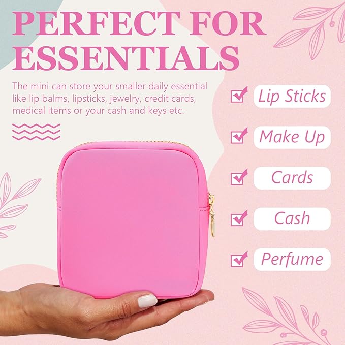 16 Pcs Mini Makeup Bags Bulk Nylon Cosmetic Bags Pouch for Purse Travel Bag Pouch Toiletry Organizer Pouches Bag for Women, Small Zipper Pouch Preppy Coin Purse for Custom Valentines Gifts