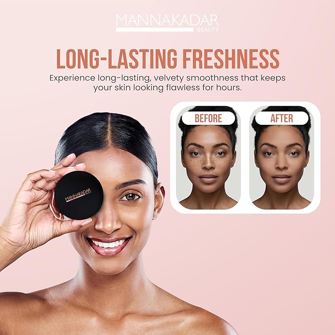 Manna Kadar Beauty Compact Dual Pressed Powder, C6 Tan Shade for Warm Medium Skin Tone, Medium to Full Coverage Oil Absorbing Foundation and Setting Face Powder, Long-Lasting Flawless Matte Finish