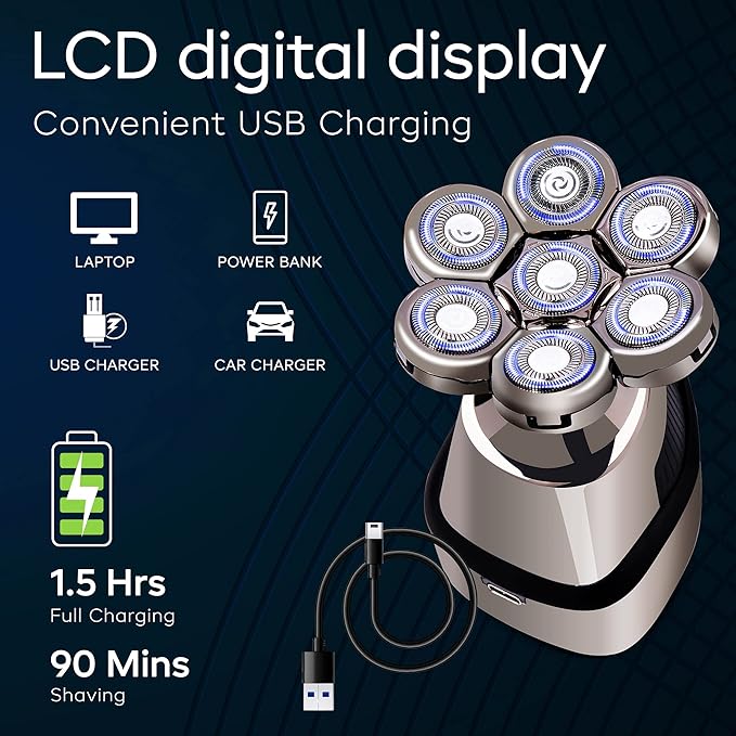 AidallsWellup Head Shavers for Bald Men: Waterproof Bald Head Shavers for Men Skull - Rechargeable Head Shavers for Bald Men - Cordless Electric Razor for Men for Close Shaving