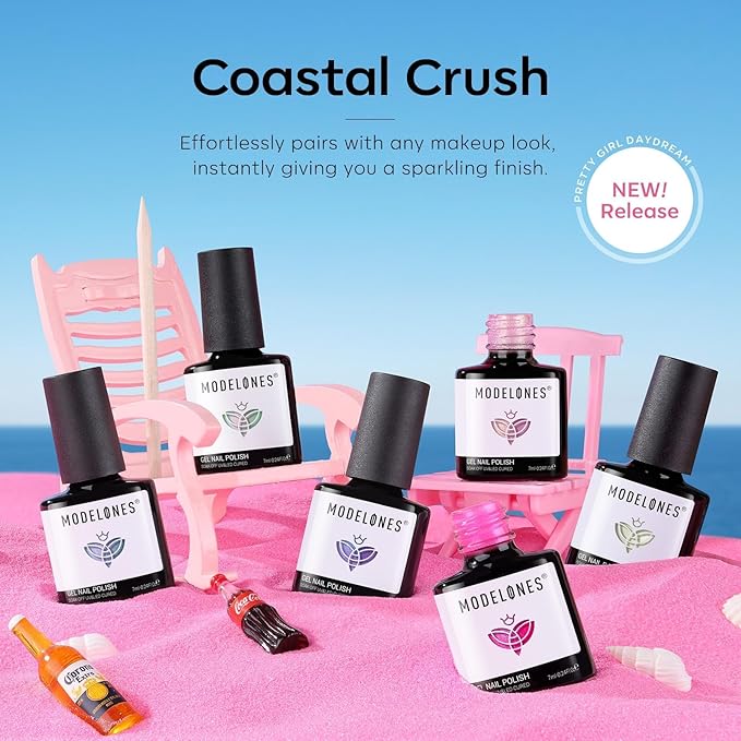 modelones Pearl Gel Nail Polish Set, 6 Colors Ocean Shimmer White Hot Pink Purple Blue Green Mermaid Glitter Gel Polish Soak Off Nail Drawing Nail Gel Polish Swirl Shell Thread Effect DIY Gift