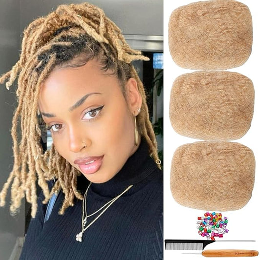 Afro Kinkys Bulk Human Hair for Dreadlock Extensions,Repair Locs, Twists and Braids, 3 Packs 90 Gram Each Package Afro Kinky Bulk 100% Human Hair for Locs (Blonde, 8inch)