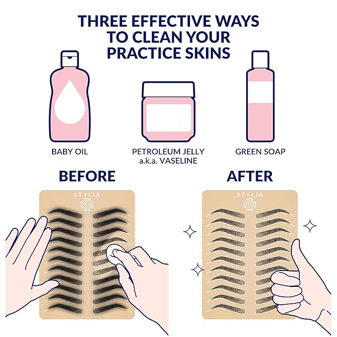 Stylia Microblading Inkless Practice Fake Silicone Skin Sheet for Eyebrow Makeup, Fake Skin for Needling, Eye Brow Tattoo Practice Kit Supplies (12Pieces- White Double Sided)