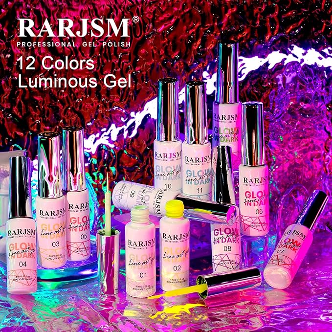 RARJSM Nail Art Gel Set, Glow In The Dark Gel Liner Nail Art Polish Luminous Gel Design Nail Polish Neon Fluorescent Drawing Painting Nail Art Polish