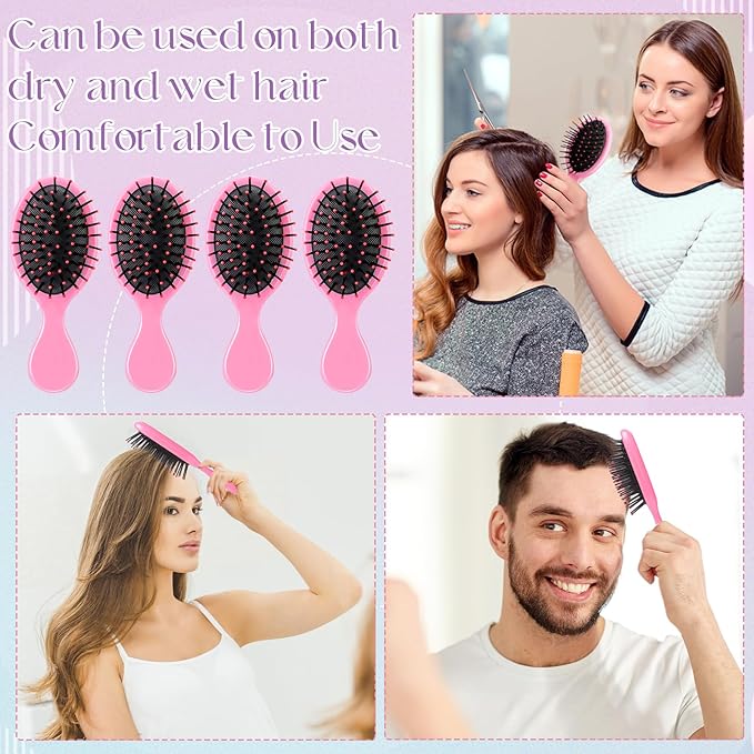 36 Packs Mini Detangling Hairbrush Squirt Detangler combs Toddler Soft Bristle Travel Hairbrush Women Girl (Pink)