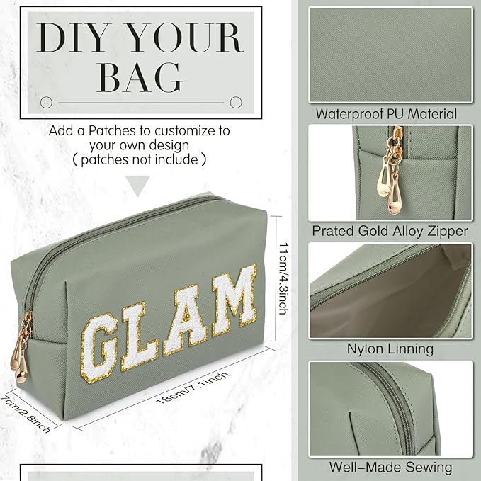 Sanwuta 9 Pcs Preppy Makeup Bag PU Leather Cosmetic Bag Makeup Pouch Plain Waterproof Toiletry Organizers for Traveling Preppy Travel Purse End of the Year Teacher Gifts Bulk(Dark Green)