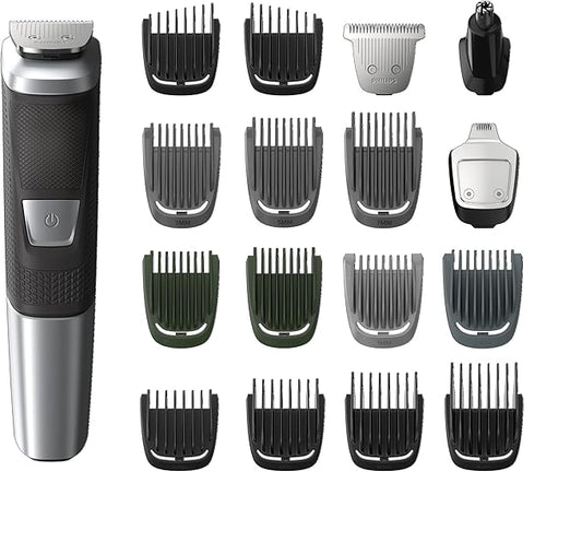 Philips Norelco Multigroomer All-in-One Trimmer Series 5000, 18 Piece Mens Grooming Kit, for Beard Face, Hair, Body Hair Trimmer for Men, No Blade Oil Needed, MG5750/49