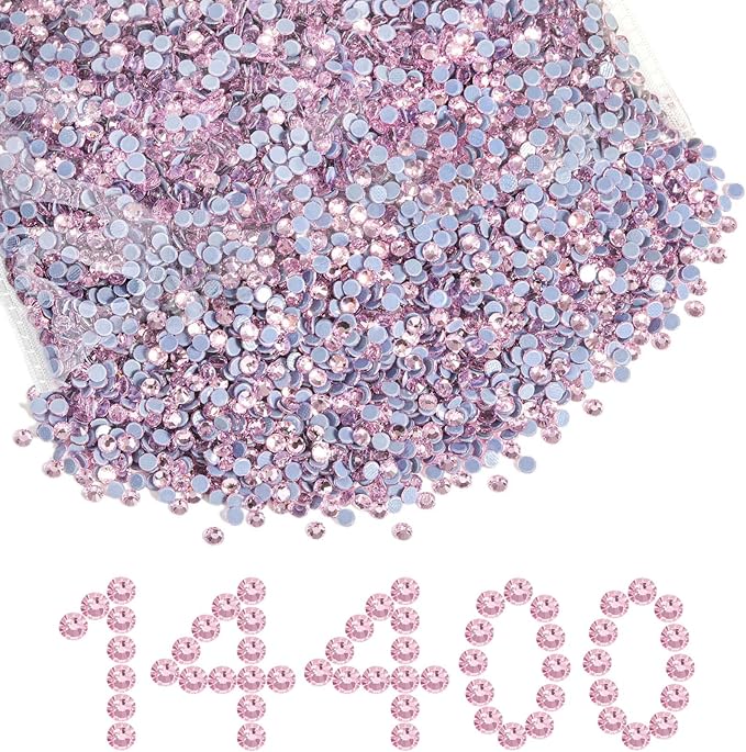 Beadsland Hotfix Rhinestones Bulk, 14400pcs Pink Hot Fix Rhinestones for Crafts Clothes DIY Decoration, Light Rose/Light Pink, SS10, 2.7-2.9mm
