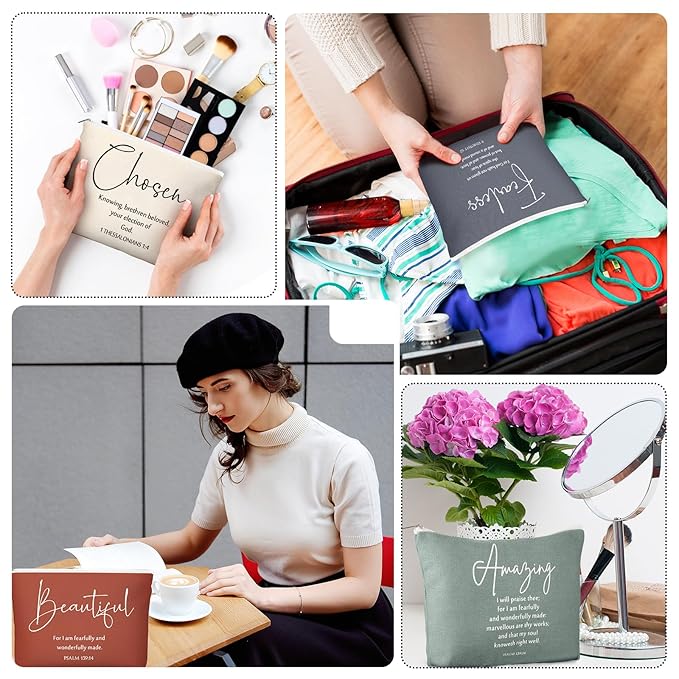 20 Pcs Christian Gifts for Women Religious Makeup Bags Cosmetic Inspirational Bible Verse Pencil Pouch with Zipper Mothers Day Thank You Church Gift Mom Travel Employee(Bright,Bible Words)