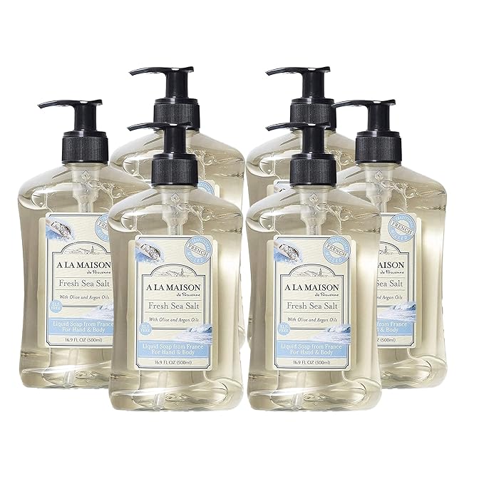 A LA MAISON French Liquid Hand Soap, Fresh Sea Salt - Natural Hand Wash Made with Essential Oils - Biodegradable, Plant-Based, Vegan, Cruelty-Free, Alcohol & Paraben Free (16.9 oz, 6 Pack)