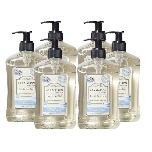 A LA MAISON French Liquid Hand Soap, Fresh Sea Salt - Natural Hand Wash Made with Essential Oils - Biodegradable, Plant-Based, Vegan, Cruelty-Free, Alcohol & Paraben Free (16.9 oz, 6 Pack)