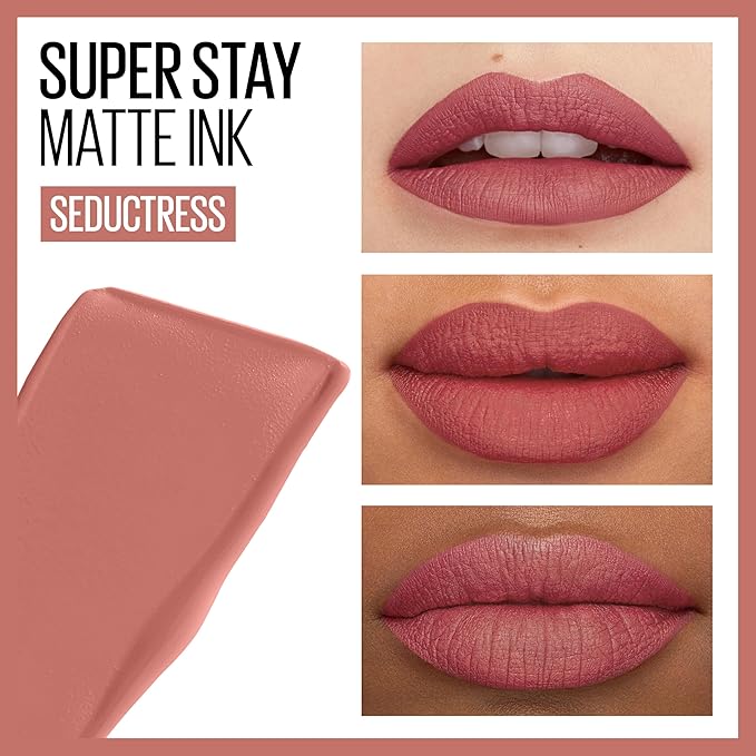 Maybelline Super Stay Matte Ink Liquid Lipstick Makeup, Long Lasting High Impact Color, Up to 16H Wear, Seductress, Light Rosey Nude, 1 Count