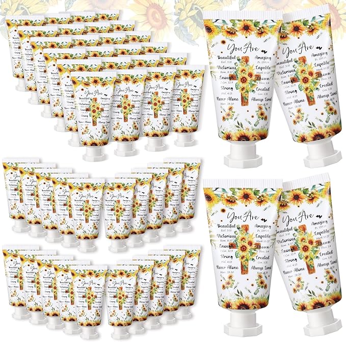 50 Pack Christian Hand Lotion Bulk Gifts for Women Mother Day Bible Mini Travel Hand Lotion Bulk for Stocking Stuffers Gifts Women Church Appreciation Teachers Coworkers(Sunflower)