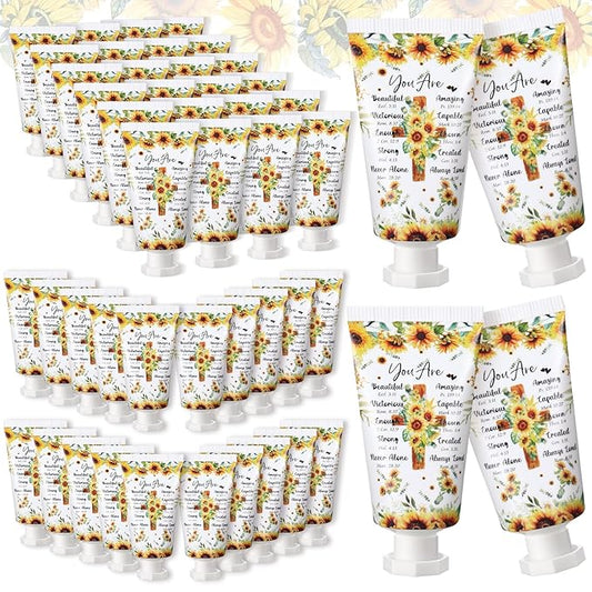 50 Pack Christian Hand Lotion Bulk Gifts for Women Mother Day Bible Mini Travel Hand Lotion Bulk for Stocking Stuffers Gifts Women Church Appreciation Teachers Coworkers(Sunflower)