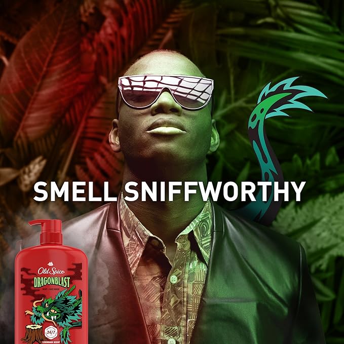 Old Spice Cleansing Body Wash for Men, 3X Defense, 24/7 Shower Fresh with Lasting Scent, 2-in-1 Body & Face Wash, Dragonblast Scent, 33.4 (Pack of 4)