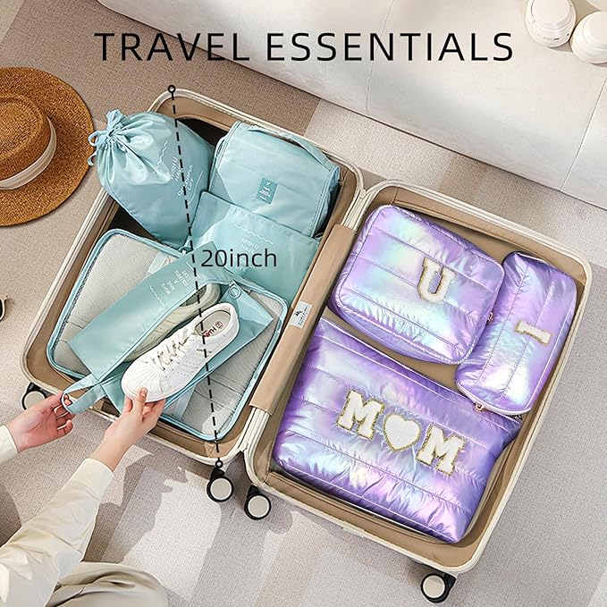 Hiroyuki 3pcs Iridescent Quilted Makeup Bag (ILOVEUMOM, purple)