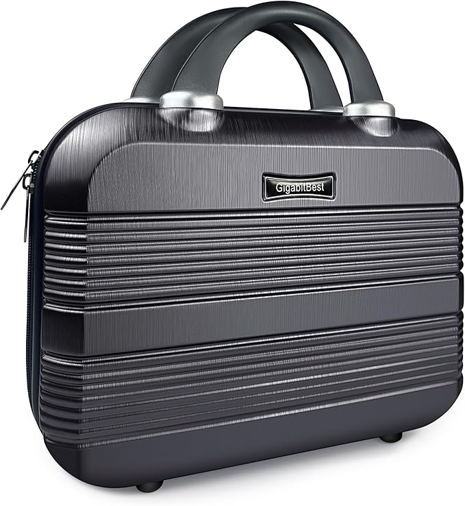 14" Portable Hard Shell Makeup Travel Case - Stylish PC+ABS Cosmetic Organizer for Women - Scratch-Resistant, Elastic Strap, Mini Suitcase - Perfect for Romantic Gifts（Midnight Black）