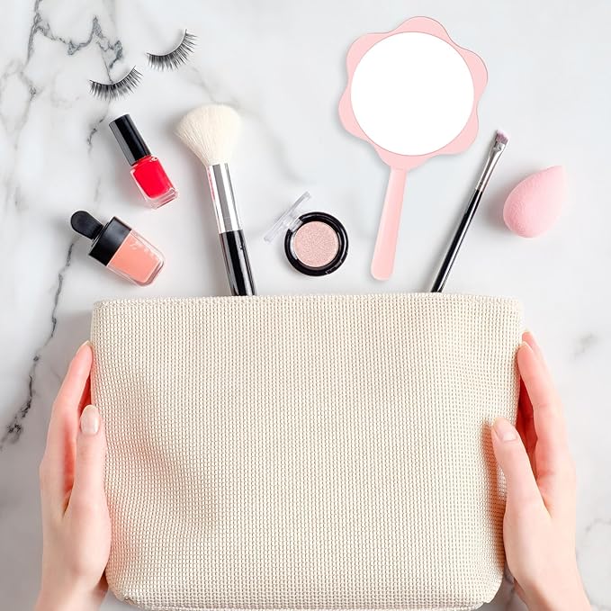 25 Pcs Handheld Mirror Bulk Small Hand Mirror with Handle Portable 2.87 x 5.51 Inches Plastic Compact Makeup Cosmetic Tools for Travel Daily Use (Black,White,Lotus Pink,Blue,Purple)