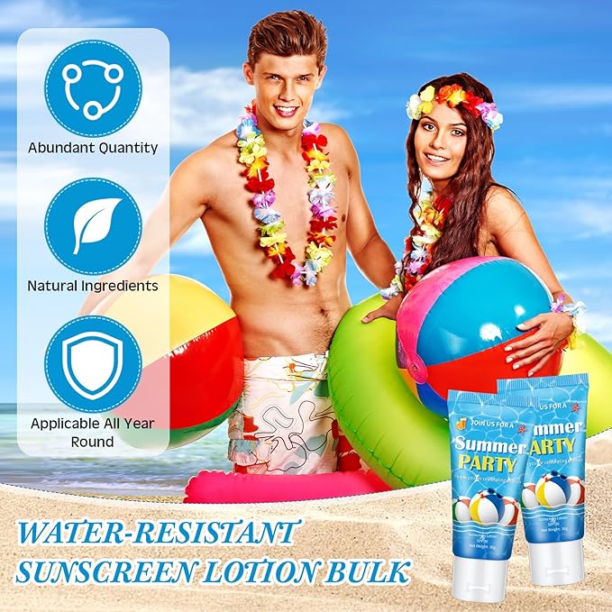24 Pcs Mini Sunscreen Bulk for Summer Wedding Party Spf 30 Water Resistant Sunscreen Lotion Bulk 1oz Travel Size for Thank You Gifts Wedding Party Supplies(White Cream,Beach Ball)