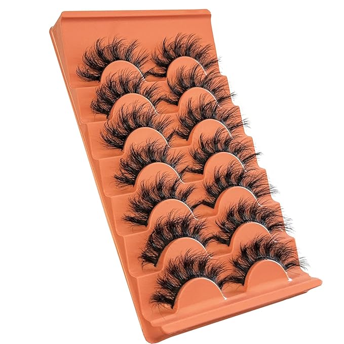 Fluffy Cat Eye Lashes NINGLASH Wispy Lashes False Eyelashes Natural Look Fake Eyelash 18mm Faux 3D Mink Lashes Strips 7 Pairs Pack