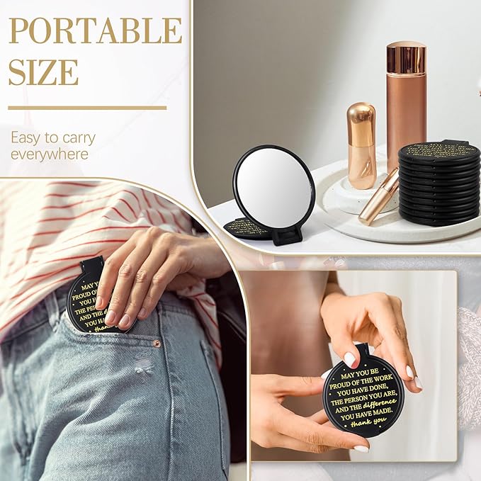 Wenqik 150 Pcs Employee Appreciation Gifts for Women Compact Mirror Bulk Thank You Gift for Staff Inspirational Compact Pocket Round Mirrors with Cards Organza Bags for Women Teacher Coworker