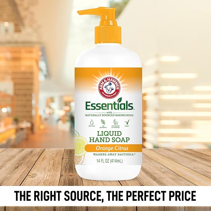 Arm & Hammer Liquid Hand Soap for Skin Cleaning - Cleanser for Kitchen & Bathroom with Orange Citrus Scent - Natural Hand Soap Cleanses, Softens 14 FL Oz (414ml)