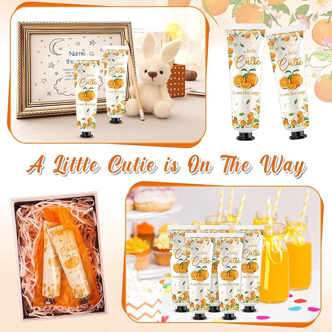 24 Sets Baby Shower Hand Cream Bulk Shower Orange Cutie Favors Bridal Thank You Appreciation Hand Cream for Guests Travel Size Lotion with Organza Bags