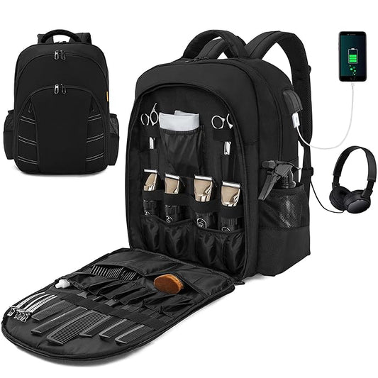 Barber Supplies Bag, Portable Backpack Bag for Clippers and Supplies, Travel Hairstylist Clipper Organizer Bag for Barber Tools with USB Port