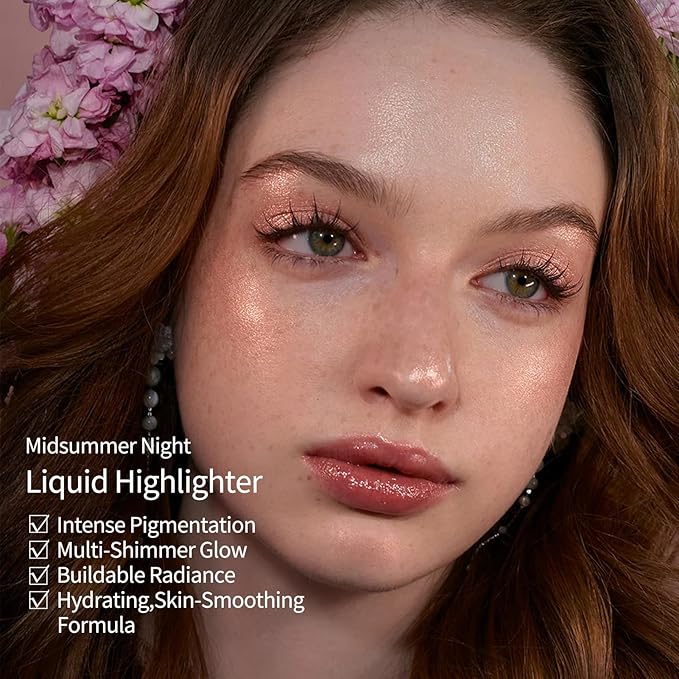 Flower Knows Midsummer Fairytales Liquid Highlighter,Shimmering Face & Body Illuminator,Glow Finish,Blendable & Long-lasting Radiance for Women & Girls(02 Sunset Forest)